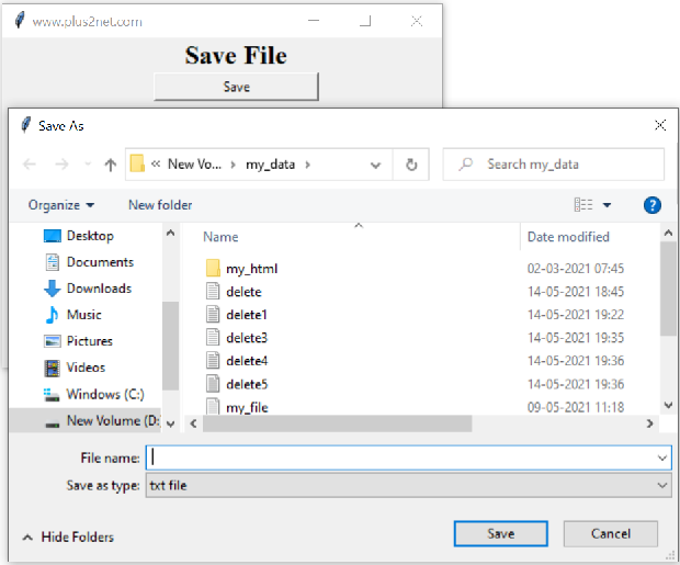Filedialog Asksaveasfile To Save Data By Showing File Browser With