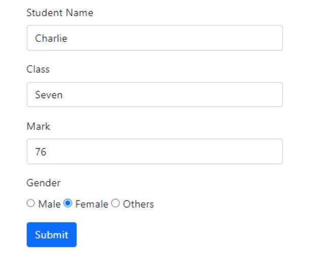 Pre-populated form for updating student details