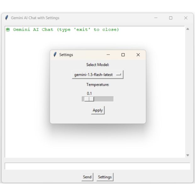 Updating settings for Gemini Model through Tkinter interface