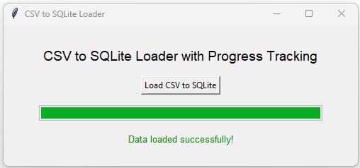 Progress bar showing Data export from CSV file to SQLite database