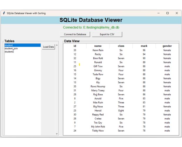 Sorting and exporting SQLite database
