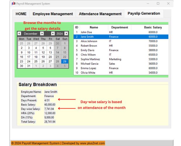 Payslip generation module in payroll management system
