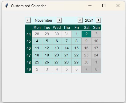 Tkcalendar color & style