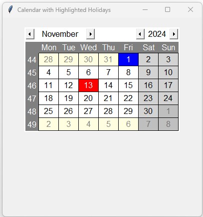 Highlighting Holidays in Tkcalendar 