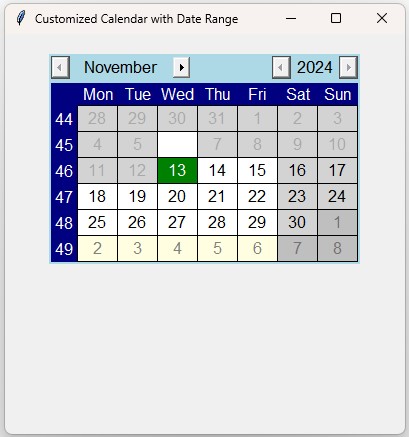 Tkcalendar mindate and maxdate options for date range selection 