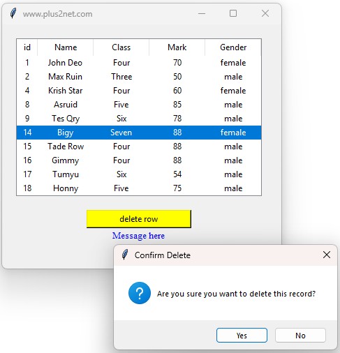Message box to take user confirmation before delete operation