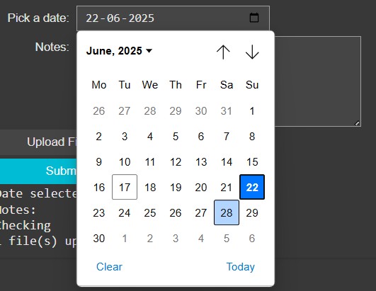 Widgets DatePicker Textarea and FileUpload