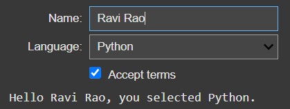 Widgets checkbox dropdown and text_input